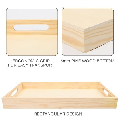 LotFancy Wooden Nested Serving Trays, Set of 5, for Craft and Decor | Unfinished Natural Wood Trays with Handles, Food Organizer for Breakfast, Lunch, Dinner - size: 16.125" x 10.125" x 1.5"