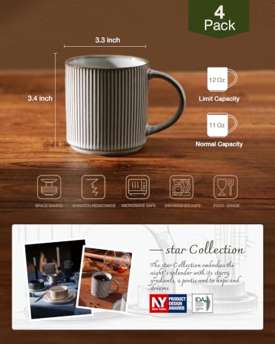 famiware Coffee Mug Set of 4, Star 12 oz Ceramic Mugs Cups Set with Handle | Stoneware Stackable Catering Cup for Coffee, Tea, Cappuccino, Latte, Microwave & Dishwasher Safe, Cappuccino White+Smoky Blue - color: Star-Cappuccino White+Smoky Blue, size: 4 C