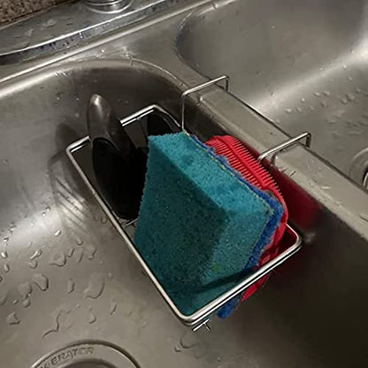 Stainless Steel Sponge Holder for Kitchen Sink | Rust Resistant, Quick Drying, Holds Sponges & Brushes, Stable Over Divider, Space Saving, Large Capacity