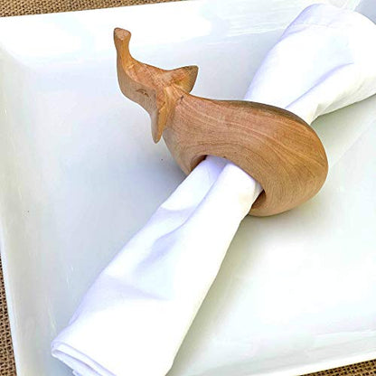 Handcarved Mahogany Wooden Napkin Ring Holders, Elephant, Set of 6 - Rustic Decor - color: Elephant