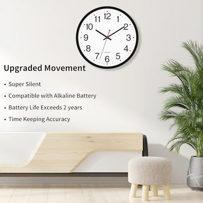 Foxtop 2 Pack 12" Wall Clock Silent Battery Operated Analog Clock, Black | Non Ticking, Modern, Round, Easy to Read, Classroom, School, Office, Living Room, Bedroom - color: Black, size: 12 Inch - 2 Clocks