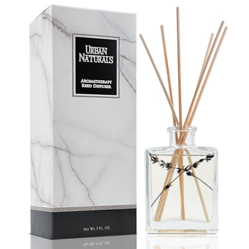 Reed Diffuser Set, Lavender Fields - Bathroom Shelf Décor | Real Lavender French Blossoms, Geranium & Clary Sage, Sleek Rectangular Refillable Glass Bottle, Made in the USA - color: Lavender Fields
