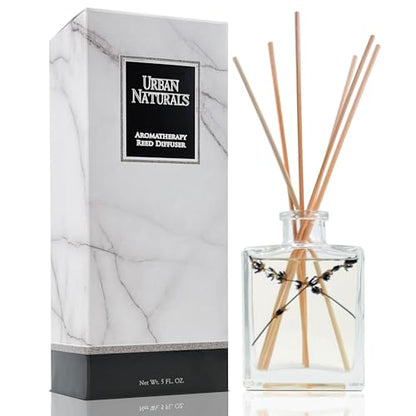 Reed Diffuser Set, Lavender Fields - Bathroom Shelf Décor | Real Lavender French Blossoms, Geranium & Clary Sage, Sleek Rectangular Refillable Glass Bottle, Made in the USA - color: Lavender Fields