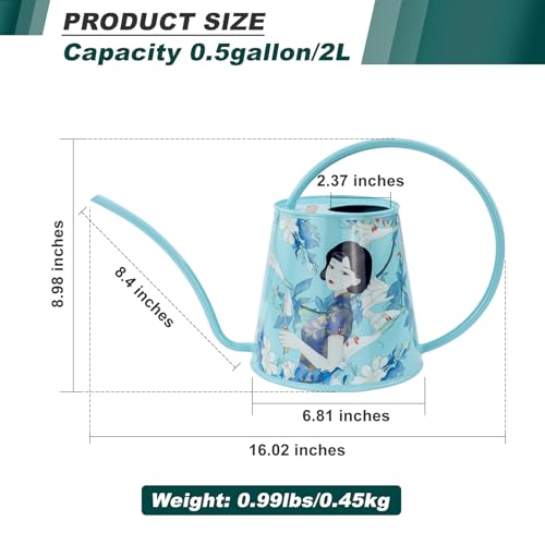 Berry&Bird 2L Long Spout Watering Can, Stainless Steel Water Can (Magnolia) | 2L stainless steel watering can, long narrow spout, elegant print, curved handle, leakproof, houseplant watering & decor - color: Yulan Magnolia