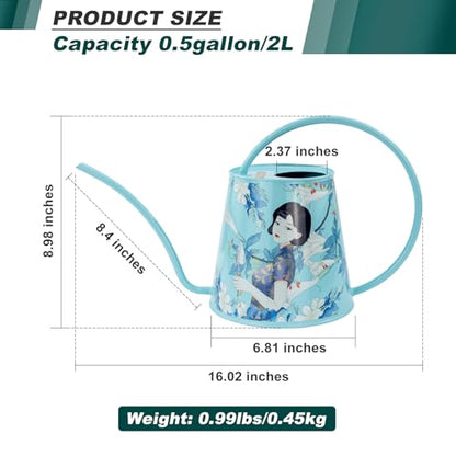 Berry&Bird 2L Long Spout Watering Can, Stainless Steel Water Can (Magnolia) | 2L stainless steel watering can, long narrow spout, elegant print, curved handle, leakproof, houseplant watering & decor - color: Yulan Magnolia