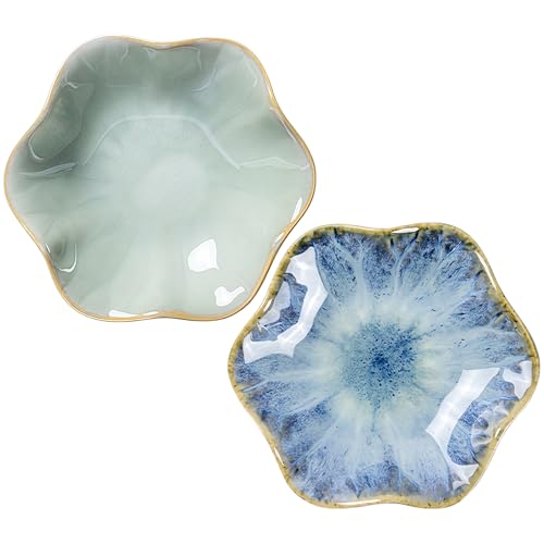 2Pcs Ceramic Jewelry Dish - Lotus Leaf Shape, for Ring Holder Necklace Small Key, Suitable for Mother Friend Sister, Gifts for Women, Cute Plate Trinket Tray, Home Decor (Green & Light Blue) - color: Green & Light Blue