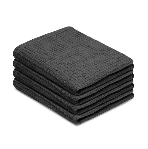 Blue Needles Waffle Weave Kitchen Towels, 15x25 Inches 100% Cotton Set of 4 Dish Towels for Kitchen, Ultra Soft & Absorbent with Hanging Loop, Spring Summer Dish Rags for Quick Drying - Black - color: Black, size: 15 x 25 - 4 Pack
