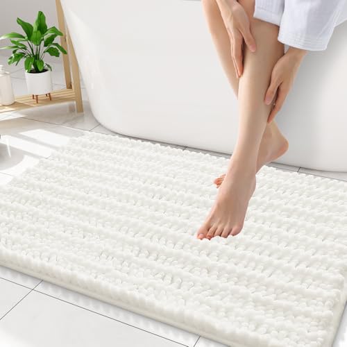 Smiry Bathroom Rugs 34X21, Extra Soft Rubber Backing Chenille Bath Mats | Ivory Machine Washable Non Slip Quick Dry Bath Mats for Bathroom Floor, Tub, Shower, Home Decor Accessories - color: Ivory, size: 34'' X 21''