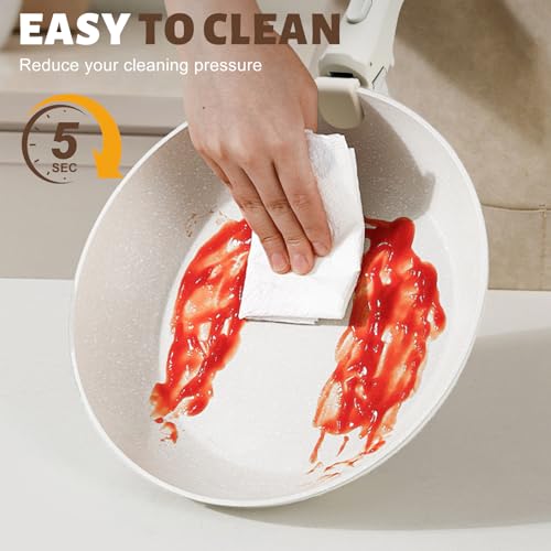 Numola 10 pcs Pots and Pan Set Non Stick with Detachable Handle, White | Non Stick, Detachable, Stackable, Dishwasher ＆ Oven Safe