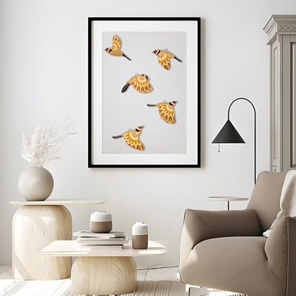 Vumyhuby 5-Piece Yellow Wooden Bird Wall Art, Rustic Folk Flying Bird Decor - color: Yellow
