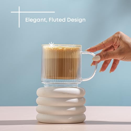 JoyJolt Haven Stackable Fluted Glass Mugs, Set of 2 Ribbed Double Wall Insulated Coffee Cups, 13.5oz Clear Mugs - style: Fluted Mugs