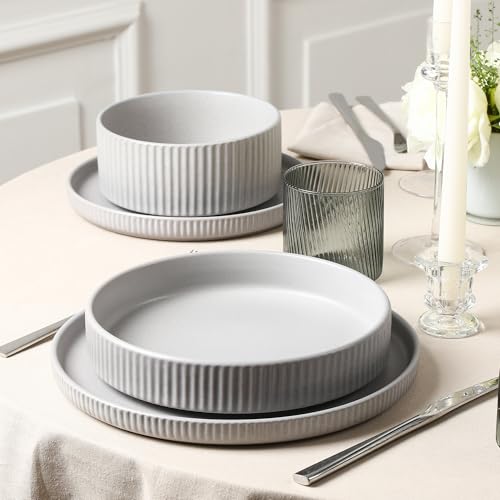 Stone Lain Haven Modern Stoneware 4 Piece Pasta Bowls Sets, Dish Set for 4, Reactive Glaze Grey - color: Gray, size: 4-Piece - Pasta Bowl