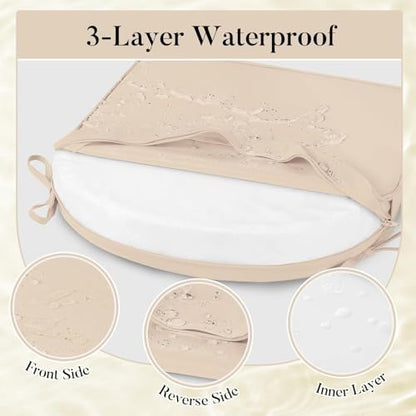 Basic Beyond Outdoor Cushions for Patio Furniture Waterproof Outdoor Chair Cushions Set of 4-19 x 19 x 3 Inch Thick Patio Chair Cushions with Adjustable Ties, Beige - color: Beige