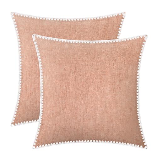 BRAWARM Chenille Throw Pillow Covers 16x16 Inches, Dusty Pink, 2 Pack | Decorative Pillow Covers with Shell Edge, Soft Cushion Cases for Sofa Bed Living Room Home Farmhouse (No Insert) - color: Dusty Pink-shell Edge, size: 16" x 16" (Pack of 2)
