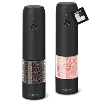 Ultrean Pepper Grinder, Rechargeable Salt and Pepper Grinder with 6 Adjustable Coarseness, LED Light, Automatic Grinder for Kitchen, Home and Kitchen Appliances Birthday Gifts for Women, Black - color: Black