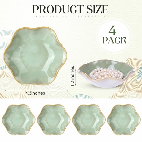 4 Pack Small Jewelry Dish Trinket Holder Tray for Rings Earrings Key Bowl Women Mother's Day Wedding Gift (Green,Ceramic) - color: Green, style: Ceramic