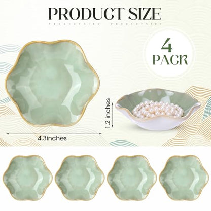 4 Pack Small Jewelry Dish Trinket Holder Tray for Rings Earrings Key Bowl Women Mother's Day Wedding Gift (Green,Ceramic) - color: Green, style: Ceramic