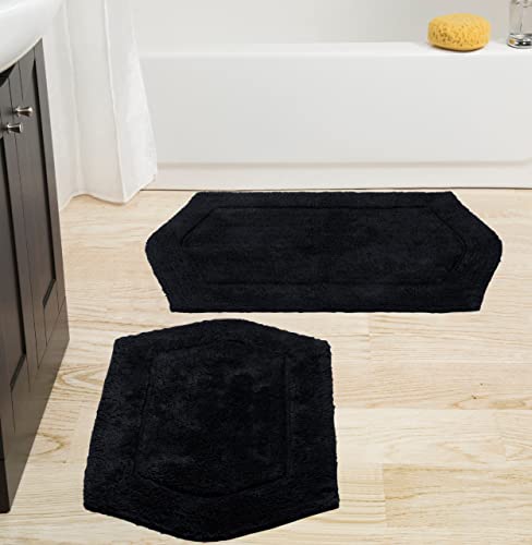 Home Weavers 100% Cotton Tufted Waterford Collection, Extra Soft and Absorbent Bath Rugs, Machine Washable Bath Mats for Bathroom, 2 Piece Set(S+M), Black - color: Black, size: 2 Piece Set(S+M)