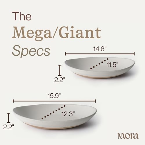 MORA Mega and Giant Serving Dishes Set of 2, 16 inch and 14 inch Ceramic Pottery Oval Platters - Microwave, Oven and Dishwasher Safe - Oat - color: Oat, size: Mega & Giant