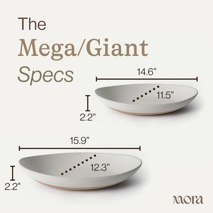 MORA Mega and Giant Serving Dishes Set of 2, 16 inch and 14 inch Ceramic Pottery Oval Platters - Microwave, Oven and Dishwasher Safe - Oat - color: Oat, size: Mega & Giant