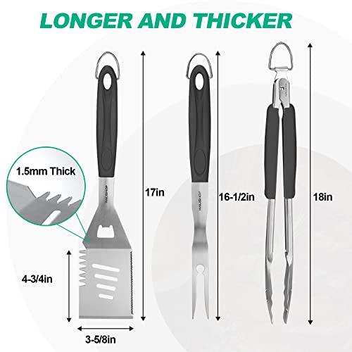 HAUSHOF Large Grill Accessories Heavy Duty BBQ Set Gifts for Men/Women - Premium Stainless Steel Spatula, Fork & Tongs, Barbecue Utensils Tool Kit Gift for Grilling Lover Outdoor - style: Original