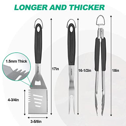 HAUSHOF Large Grill Accessories Heavy Duty BBQ Set Gifts for Men/Women - Premium Stainless Steel Spatula, Fork & Tongs, Barbecue Utensils Tool Kit Gift for Grilling Lover Outdoor - style: Original
