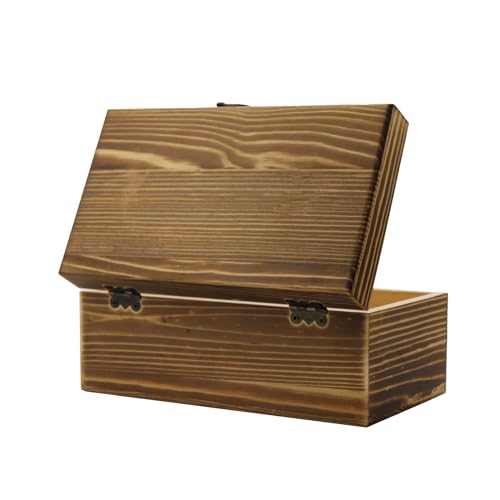 KUMGROT Wooden Box With Hinged Lid - Writable Vintage Gift Box | Handmade Solid Wood Storage for Photos, Jewelry, Coins, Cards - 7.9" x 4.5" x 2.8", Brown - style: Large Rectangular