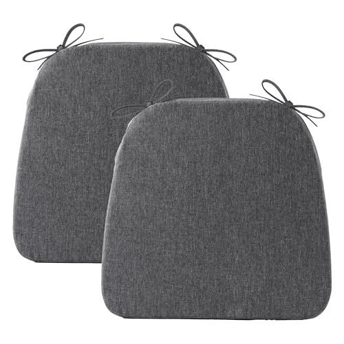 Battilo Chair Cushions for Dining Chairs with Ties, Waterproof Kitchen Chair Pad with Non-Slip Backing, Seat Cushions with Machine Washable Removable Cover, 16"x16"x2", Set of 2, Dark Grey - color: Dark Grey, size: 2 Count(Pack of 1)