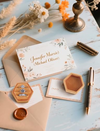 MFXIP Velvet 3 Slots Jewelry Ring Box Engagement Wedding Box Keepsake Box Bridal Photo Ring Triple Slots Hexagon - color: Burnt Orange