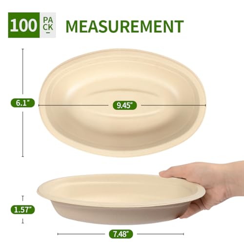 28 oz Oval Paper Bowls 100 Pack Chipotle Style Oval Disposable Bowls | BPA Free Sugarcane Fiber Pulp Bowls, Serving Burrito, Nachos, Taco Salads, Baked Potatoes, Taco Bar Supplies for Party - size: Oval 9.69 x 6.22 x 1.65 inch