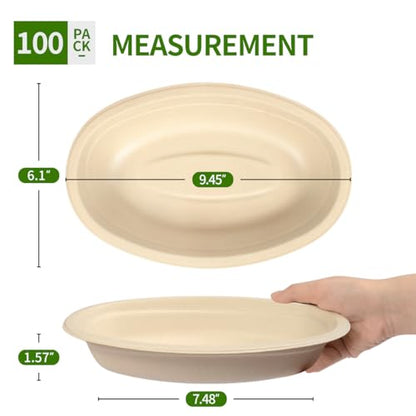 28 oz Oval Paper Bowls 100 Pack Chipotle Style Oval Disposable Bowls | BPA Free Sugarcane Fiber Pulp Bowls, Serving Burrito, Nachos, Taco Salads, Baked Potatoes, Taco Bar Supplies for Party - size: Oval 9.69 x 6.22 x 1.65 inch