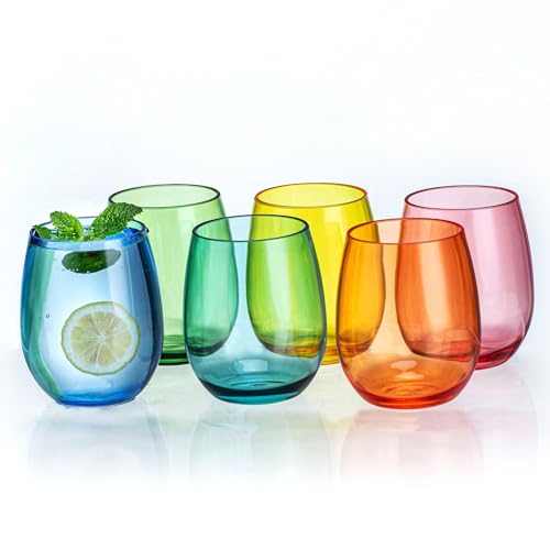 18oz Colorful Stemless Wines Cups, Shatter-Proof Acrylic Glasses Drinkware, Reusable Plastic Bar Glasses, BPA-Free, Dishwasher-Safe - color: Multicolor
