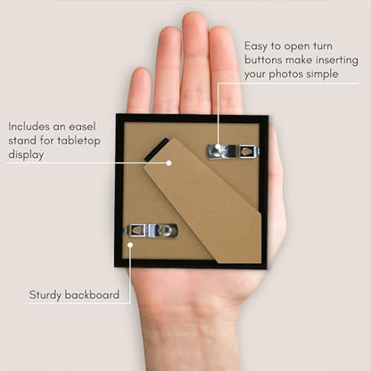 Americanflat 3x3 Picture Frame - Slim Molding - Black | Wall or tabletop display with included easel, secure turn-tab backing, fits photos, posters and art - color: Black, size: 3x3