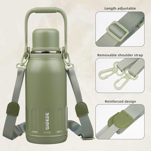 BJPKPK Stainless Steel Insulated Bottle with Handle & Strap, 40oz | Leak-proof vacuum insulation keeps drinks cold/hot for hours. BPA-free, dishwasher safe. Includes handle & strap. Army Green. - color: Army Green, size: 40 Ounces