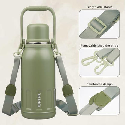 BJPKPK Stainless Steel Insulated Bottle with Handle & Strap, 40oz | Leak-proof vacuum insulation keeps drinks cold/hot for hours. BPA-free, dishwasher safe. Includes handle & strap. Army Green. - color: Army Green, size: 40 Ounces