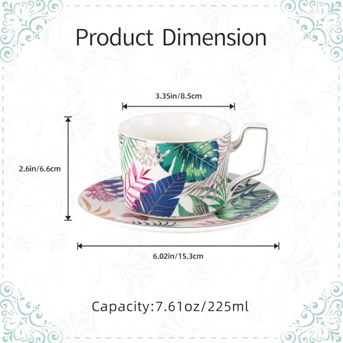 KAMMAK Tea Cups and Saucers Set of 2, Porcelain Coffee Cups, NX024 | Gold Rim, Stackable Espresso Mugs, Ceramic Demitasse for Coffee, Latte, Americano, Afternoon Tea, Elegant Gift for Women - size: 8CZNX024