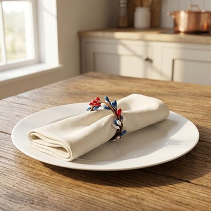 10 Pack Patriotic Napkin Rings for 4th of July Table Decorations, Red White and Blue Napkin Holder Set for Independence Day, USA Flag Theme Table Settings and Memorial Day Decor
