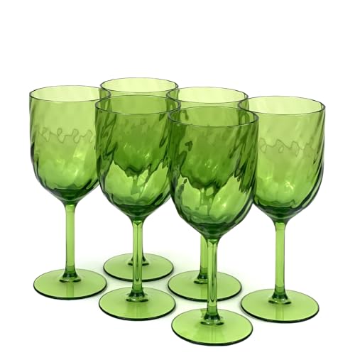 Yalin Set of 6 Unbreakable 15 oz Acrylic Plastic Wine and Water Tumbler Stackable Goblets. (Green, 15 oz) - color: Green, size: 15 oz