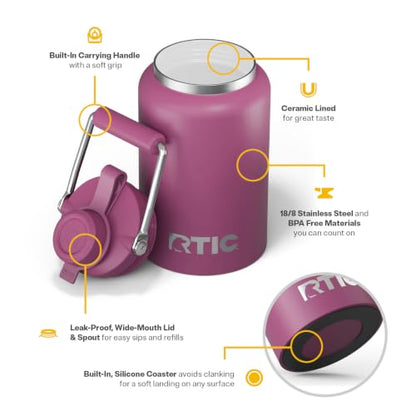 RTIC Half Gallon Outback Jug, Ceramic Lined, Orchid | Stainless Steel, Insulated Water Bottle with Lid and Handle, Double Wall Vacuum Insulation - color: Orchid