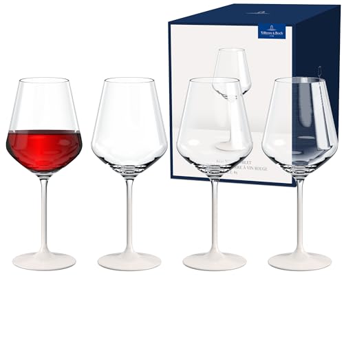 Villeroy & Boch - Manufacture Rock Blanc Red Wine Goblet Set, 4 pcs. Set of Drinking Glasses for Red Wine, 15.5 oz, Crystal Glass, Matte White Slate Look | Matte-white crystal glass wine goblets, hand wash only, bring a tactile slate look to red wine at d