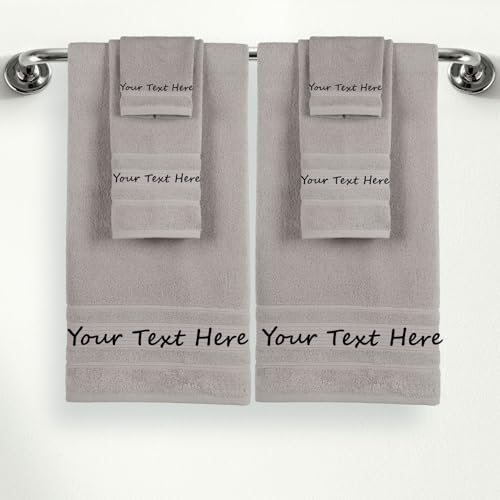 Personalized Custom 6-Piece Towel Set – Bath, Hand & Washcloth – 100% Cotton, Soft & Absorbent – Embroidered Name or Monogram – Hotel Towels for Bathroom, Spa, Hotel, Wedding & Gift – Grey - color: Grey, size: 6 Pcs Towel Set