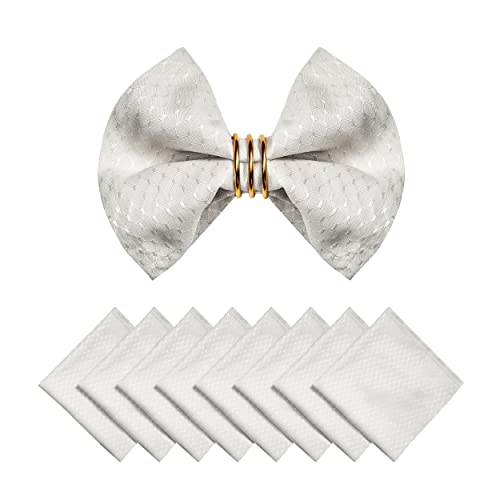 Ivory Jacquard 17x17 Square Polyester Cloth Napkins Set of 8 | Waterproof, Stain Resistant, Shrink Proof, Washable, fabric, Outdoor, Dining, Wedding, Kitchen, Party, Banquet, Reusable - color: Ivory