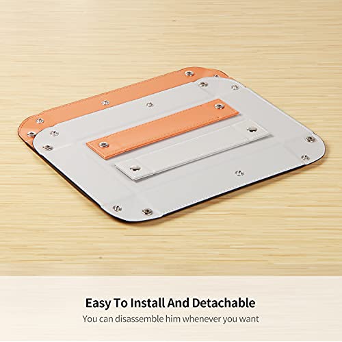 Valet Tray for Men Leather Big Entryway Key Dish Bedside Catchall Bowl 2 Dividers Travel Nightstand Organizer Caddy for Wallet Coins Dice Watch Candy, Sundries Holder for Beside Table (Orange) | Large Jewelry Vanity Tray for Keys,Coins,Wallet,Watch,Phone,