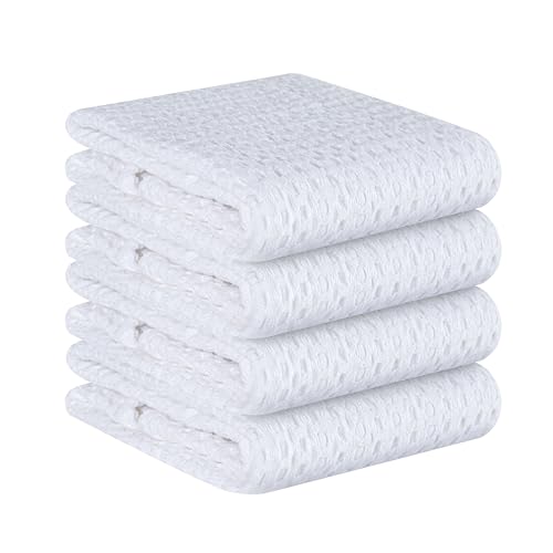 Native Fab 4-Pack Premium Waffle Kitchen Towels with Hanging Loop 16x26 inches, Soft Absorbent, Cotton Dish Towels for Cleaning Drying Dishes, White - color: White Premium, size: Set of 4