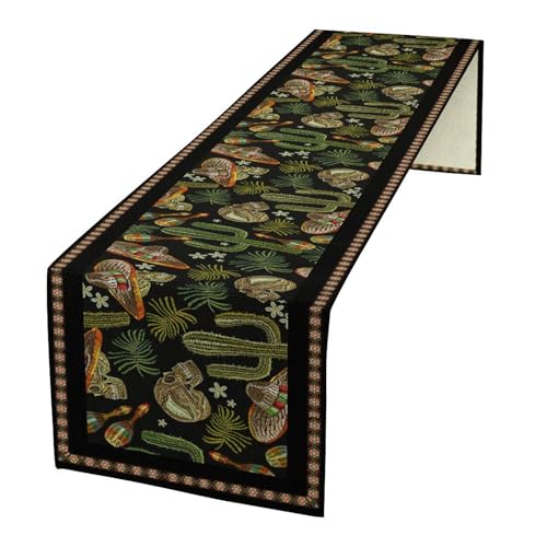 Day of The Dead Table Runner, Dia De Los Muertos Mexican Halloween Sugar Skull Cactus Table Runner for Home Kitchen Dining Table Holiday 13x36in - color: Mexican-1, size: 13x36in