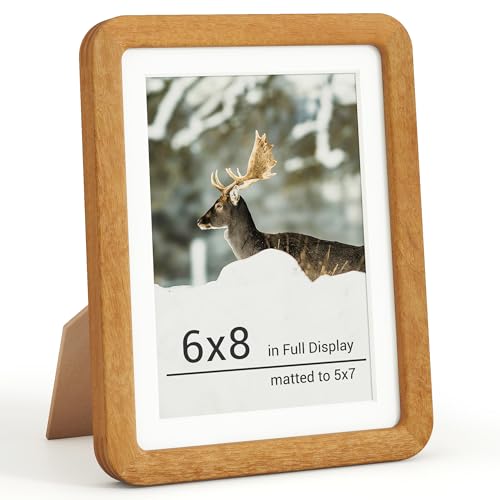 RICHFOCUS 6x8 Picture Frame, Solid Teak Wood Photo Frame with Double Tenon Rounded Corner & Chamfered Curved Edge, 6 by 8 Wooden Frame Matted to 5x7 Photos, Diploma Certificate Document Frame - color: Teak, size: 6x8