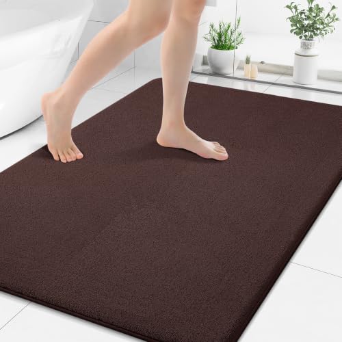 Smiry Memory Foam Bath Mat 44x32, Extra Soft Absorbent Bathroom Rugs | Brown Quick Dry, Machine Washable Bath Mats for Bathroom, Shower, Tub and Home Decor Accessories - color: Brown, size: 44'' X 32''