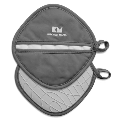 Kitchen Mama Silicone Pot Holders, Metal Gray | Heat Resistant, Non-Slip Surface, Dual Pocket Design, Soft Cotton Lining - color: Metal Gray