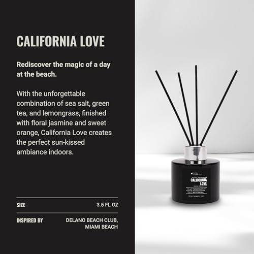Hotel Collection | California Love Reed Diffuser Set | Hotel Inspired Luxury Essential Oil Reed Diffuser | Green Tea, Orange and Lemongrass 3.4 fl oz, 100 mL