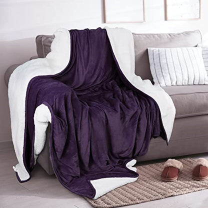 Utopia Bedding Reversible Plush Sherpa Blanket Twin Size Plum, 90x66 Inch | Soft, Warm, Fleece, Bed, Sofa, Couch, Camping, Travel, Cozy, All Season - color: Plum, size: Twin (90x66 Inch)